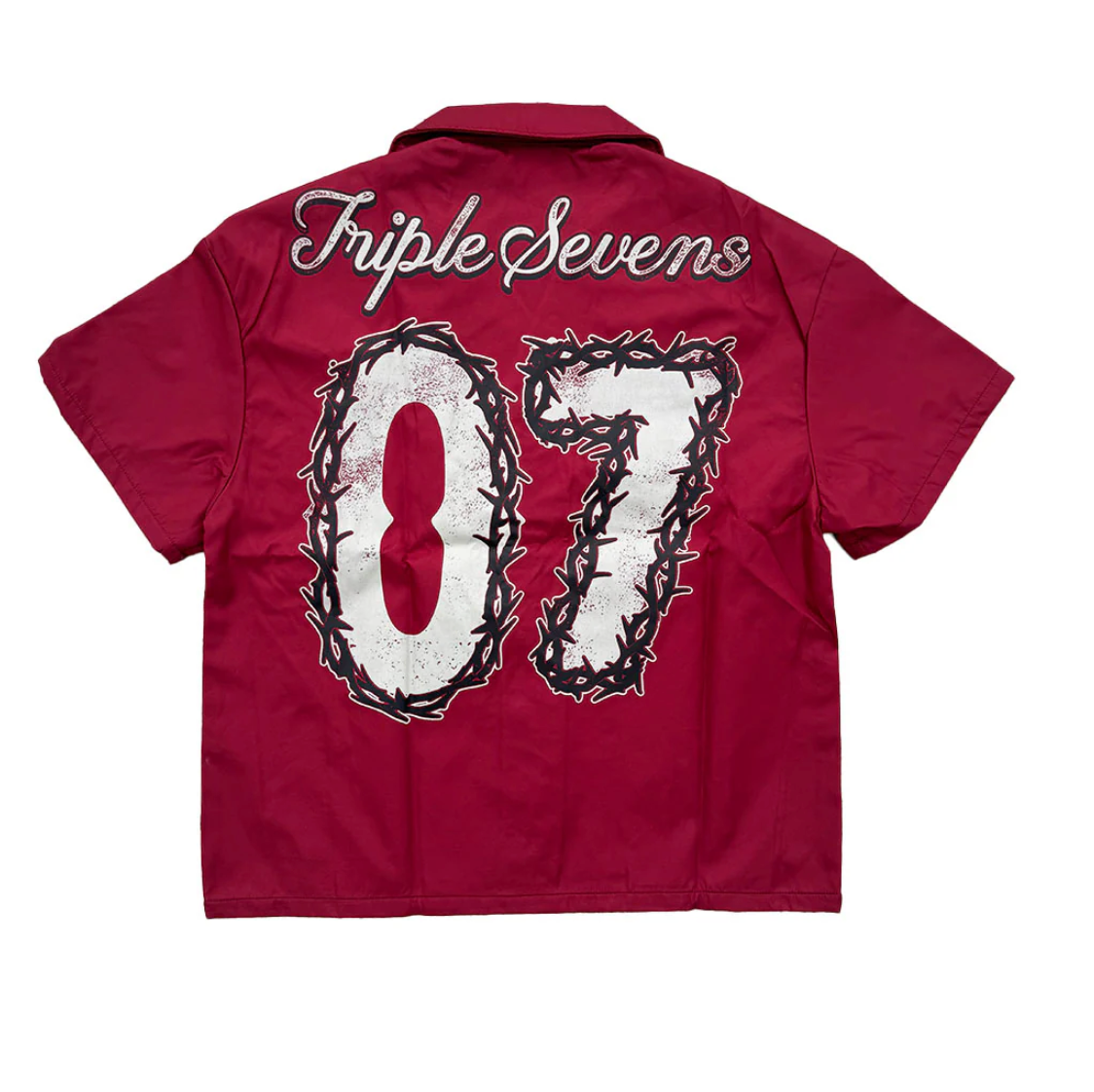 Triple Sevens Nylon Button Up Shirt Red