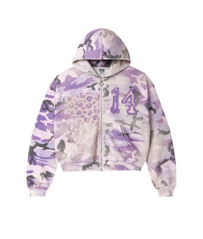 Vale Forever purple cheetah camo zip up