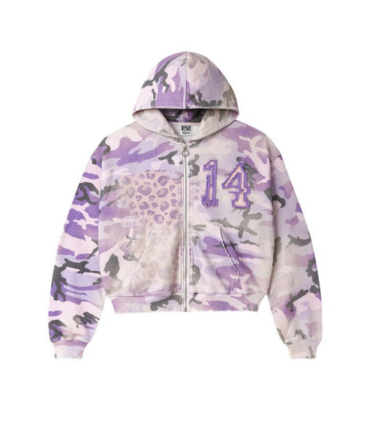 Vale Forever purple cheetah camo zip up