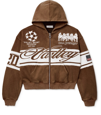 Vale Brown Cursive Zip Up Jacket