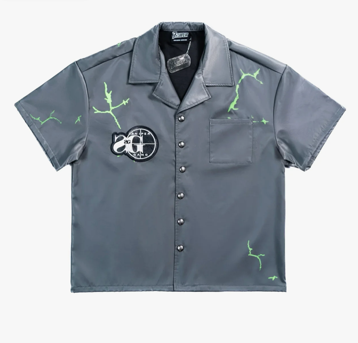 Triple Sevens x Sniper Gang 7Sniper Nylon Button Up Grey