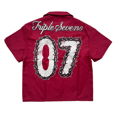 Triple Sevens Nylon Button Up Shirt Red