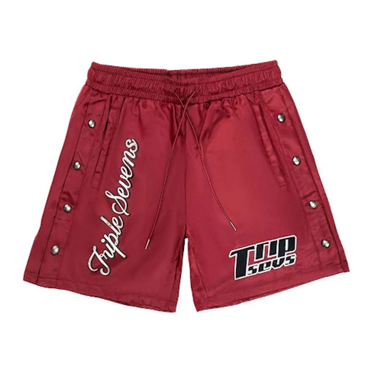Triple Sevens Nylon Button Up Shorts Red