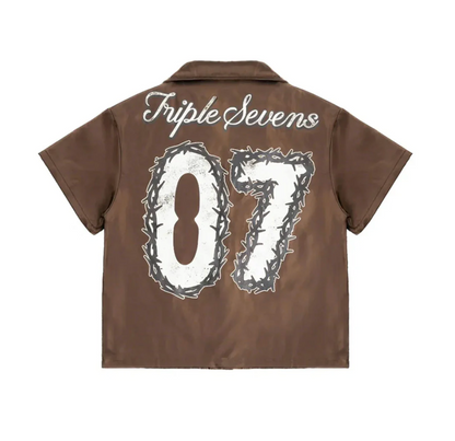 Triple Sevens Nylon Button Up Brown