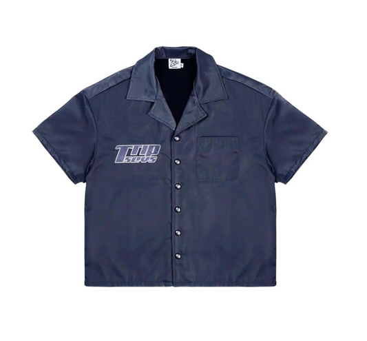 Triple Sevens Nylon Button Up Shirt Blue