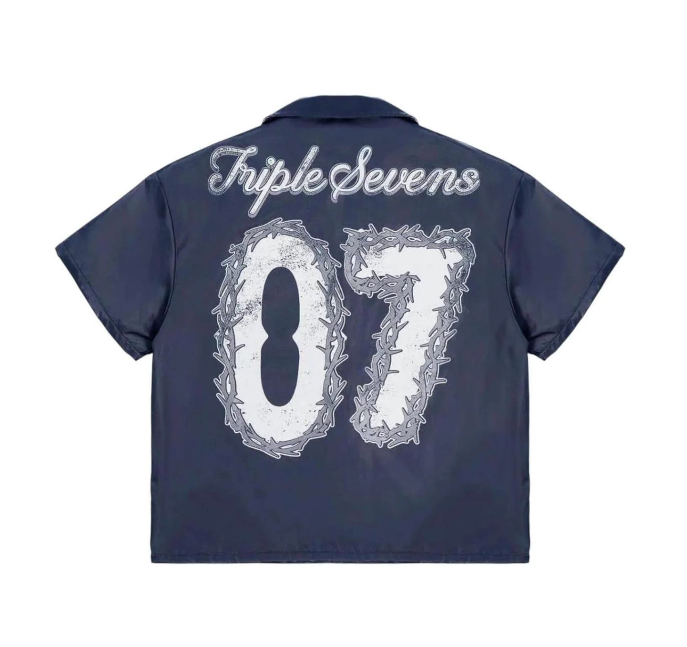 Triple Sevens Nylon Button Up Shirt Blue