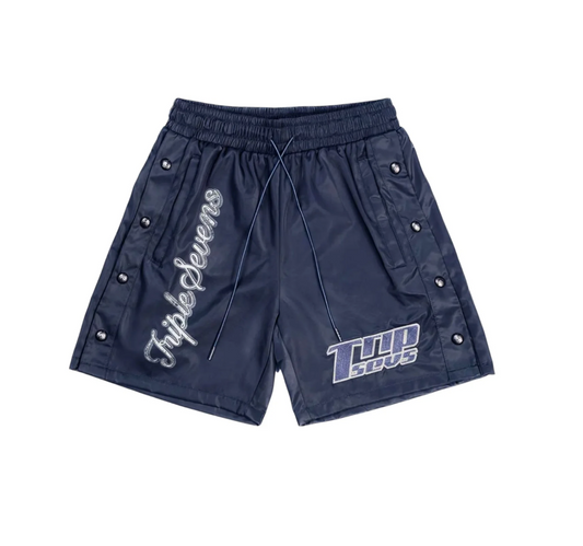 Triple Sevens Nylon Button Up Shorts Blue
