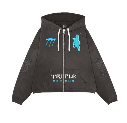 Triple Sevens Moto Zip Up Hoodie Black