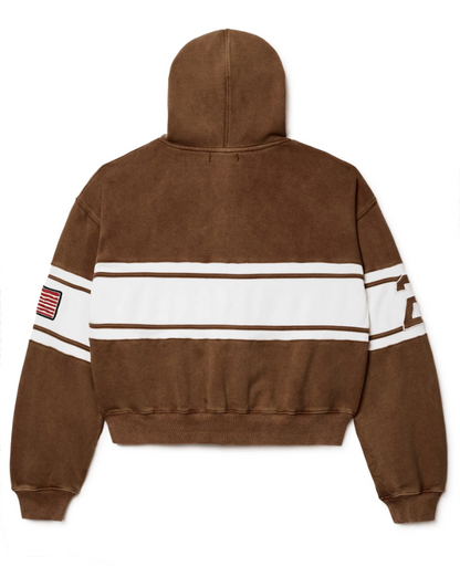 Vale Brown Cursive Zip Up Jacket